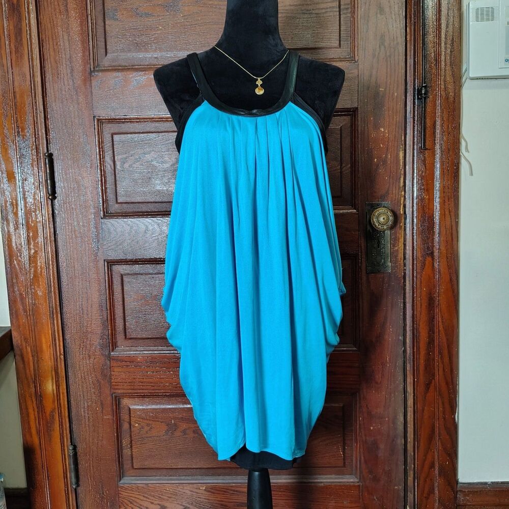100%Silk Draping Dress 100%Leather Collar Club Wear Indie Sleaze Mini Dress/T487